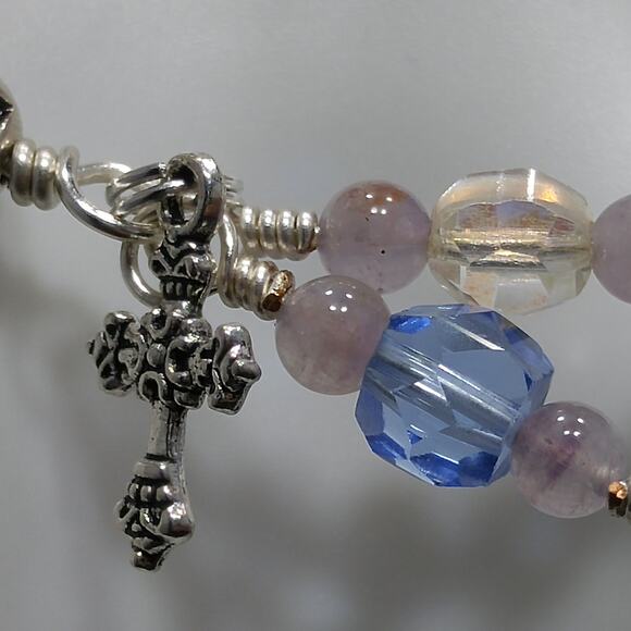 Handmade Wire Wrapped 2 Strand Bracelet, Cross Charm - Picture 10 of 10